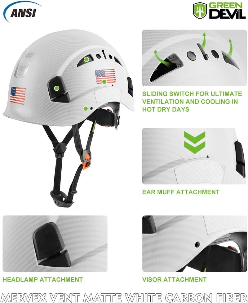 GREEN DEVIL Safety Helmet Hard Hat Adjustable Lightweight Vented ABS Work Helmet 6-Point Suspension ANSI Z89.1 Approved Ideal for Industrial & Construction - Image 2